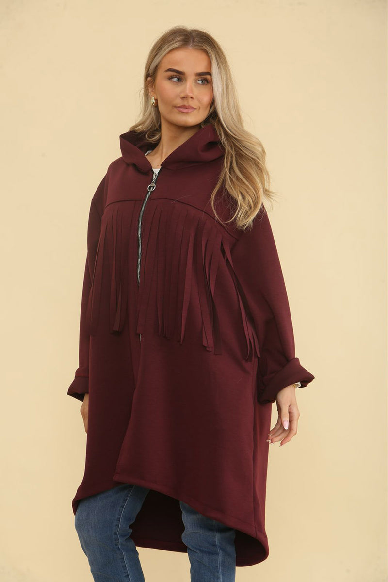 Tessel Front Detailed, Two Pocket High Low Hoodie