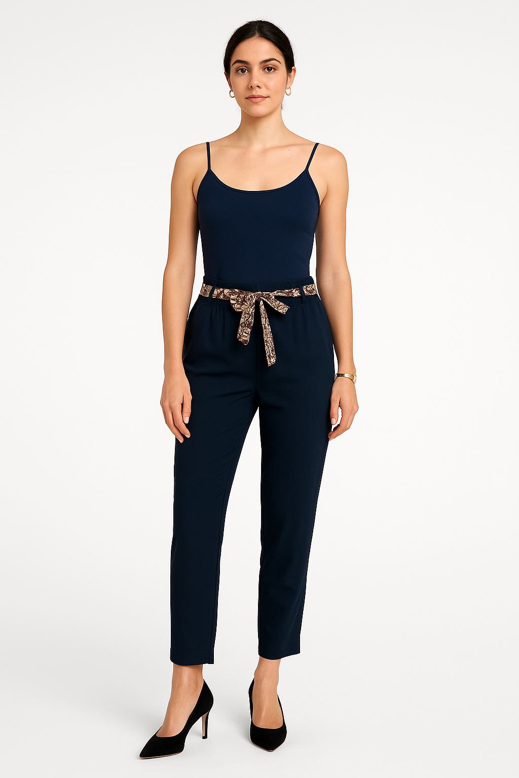 Elasticated waist high-waisted pants with relaxed, straight-leg fit