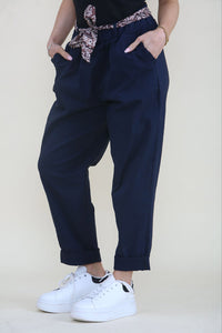 Elasticated Waist, Tie Front Detailed, Two Pocket Stretchy Trouser