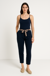 Elasticated waist high-waisted pants with relaxed, straight-leg fit