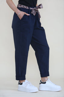 Elasticated Waist, Tie Front Detailed, Two Pocket Stretchy Trouser