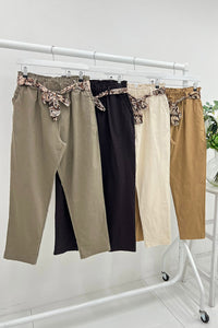 Elasticated waist high-waisted pants with relaxed, straight-leg fit