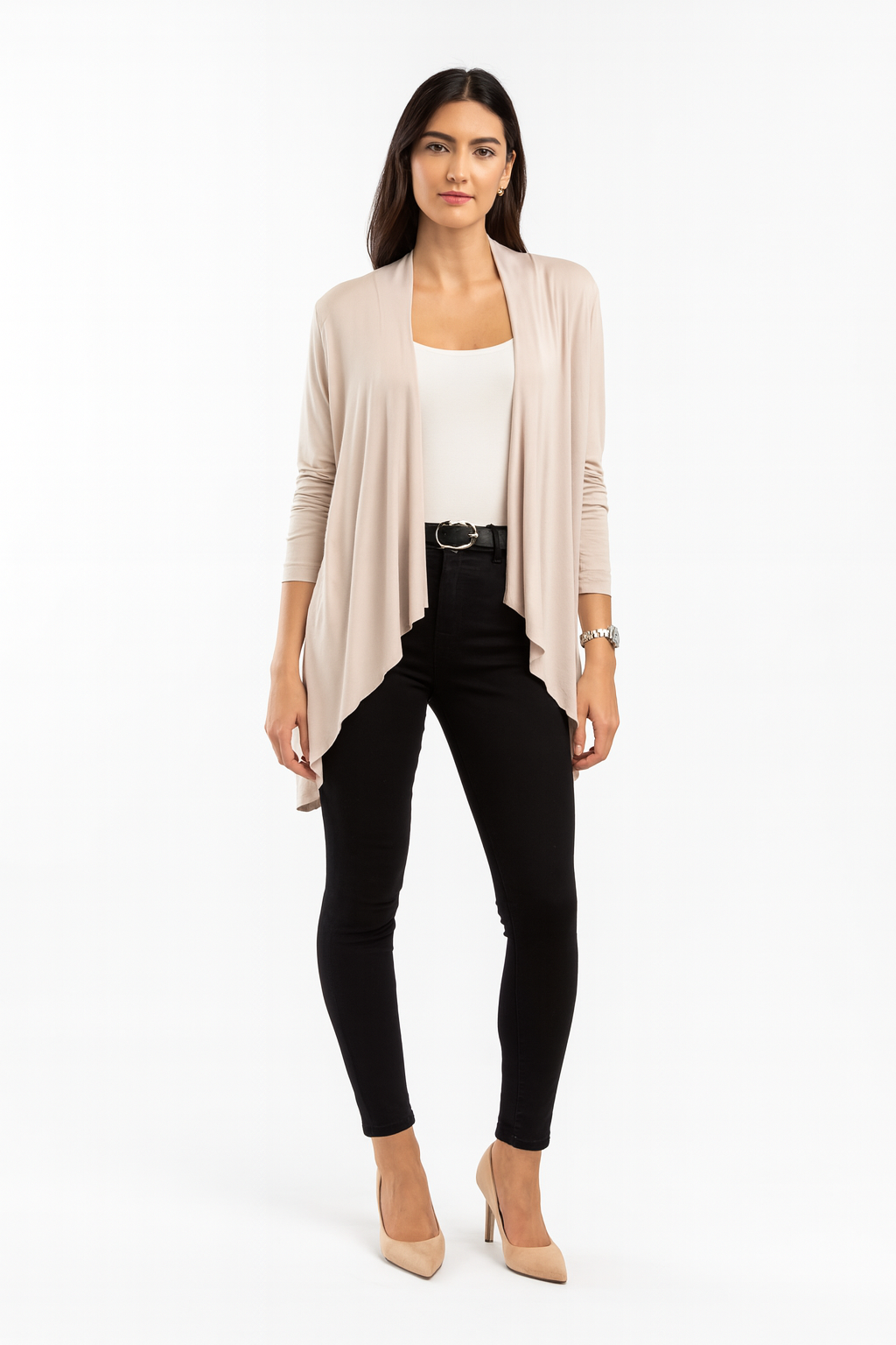 Open-Front Draped Cardigan – Lightweight Long Sleeve Layering Top