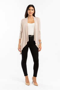 Open-Front Draped Cardigan – Lightweight Long Sleeve Layering Top