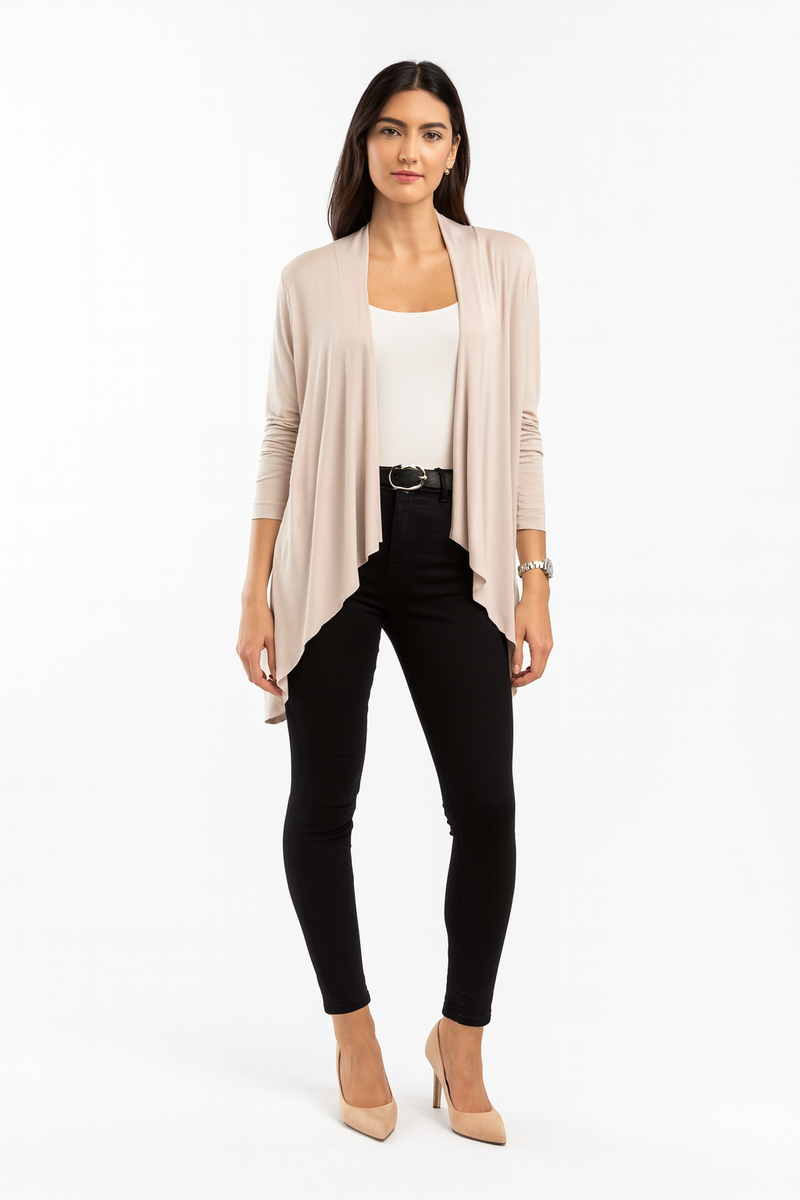 Open-Front Draped Cardigan – Lightweight Long Sleeve Layering Top