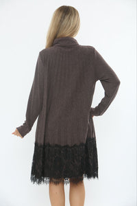 Roll Neck ,Pleated Lace Hem Detailed Dress