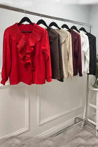 Long Sleeves , relaxed fit ruffled front top