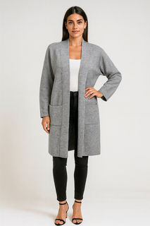 Viscose Cardigan, Mid-Length Open-Front Coat
