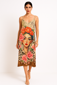 Boho Chic Artistic Slip Dress – Lightweight with adjustable spaghetti straps.