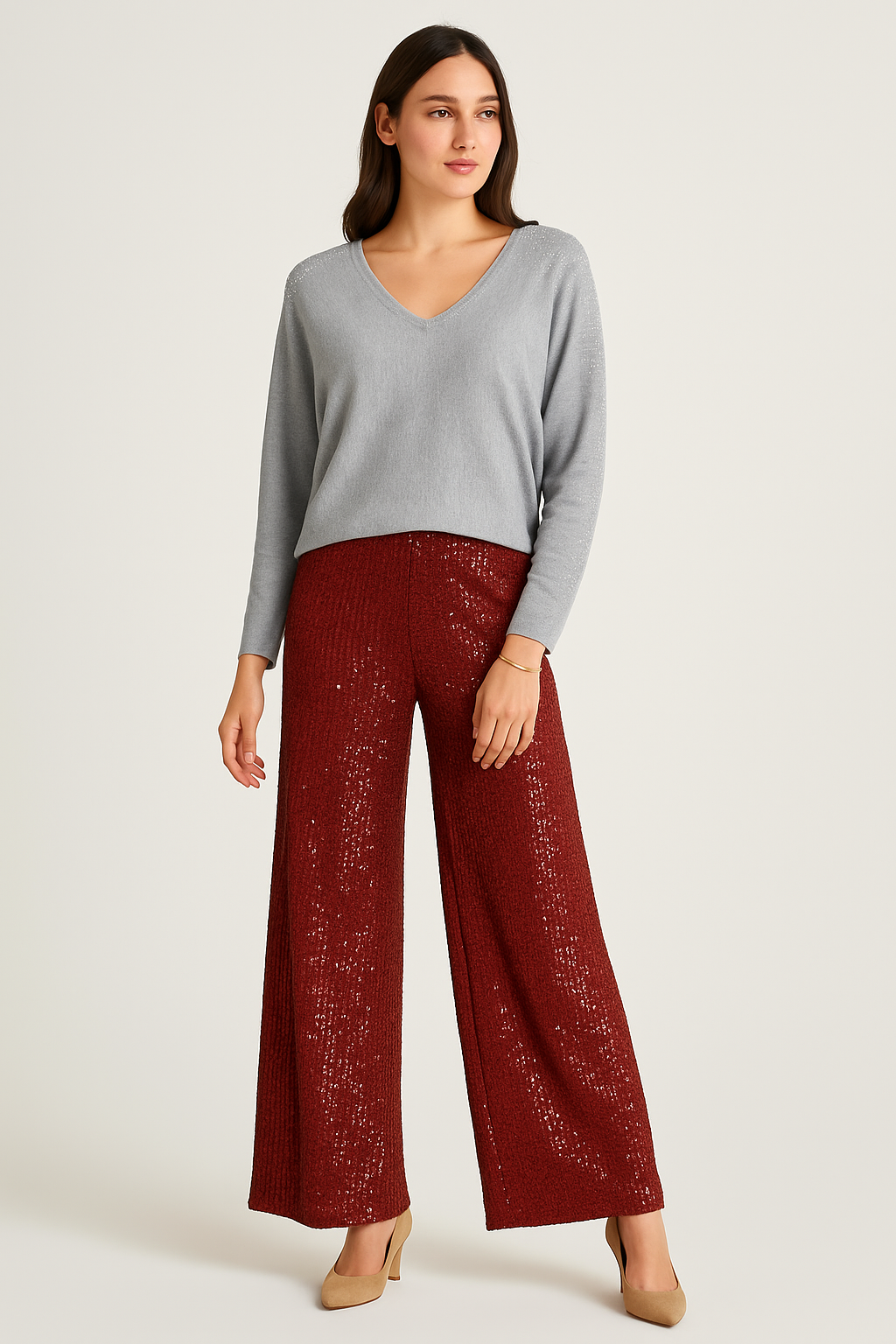 Wide Leg Sequins Trouser