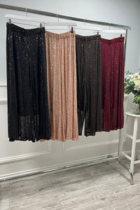 Elasticated Waist Wide Leg Lined Sequin Trouser.