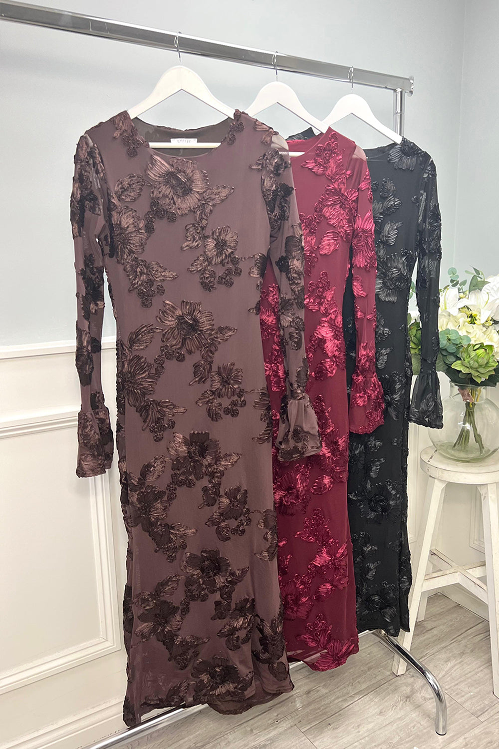 Long sleeves, Round neck sheer mesh dress