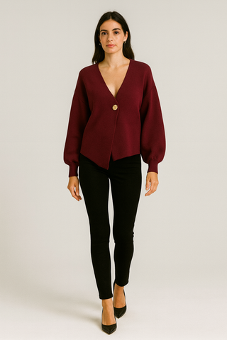 Golden Button Detailed, Viscose & Nylon Knitted Cardigan