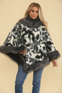 Fur Neck & Hem Detailed Poncho