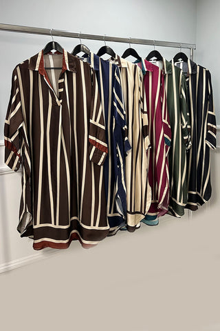 Collared, V-Neck, Two Pocket Satin Dress.