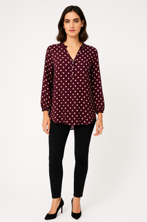 Polka Dot V-Neck Chiffon Blouse
