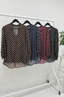 Polka Dot V-Neck Chiffon Blouse
