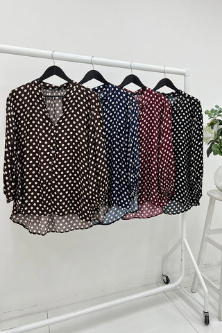 Polka Dot V-Neck Chiffon Blouse