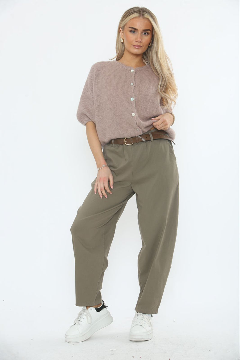 Elasticated Waist, Belt Detailed, Two Pocket Stretchy Trouser.