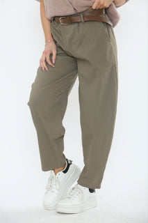 Elasticated Waist, Belt Detailed, Two Pocket Stretchy Trouser.