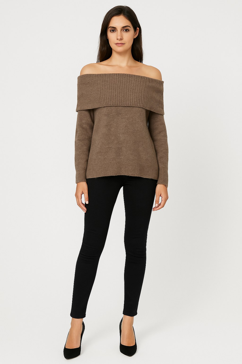Off-shoulder knitted jumper