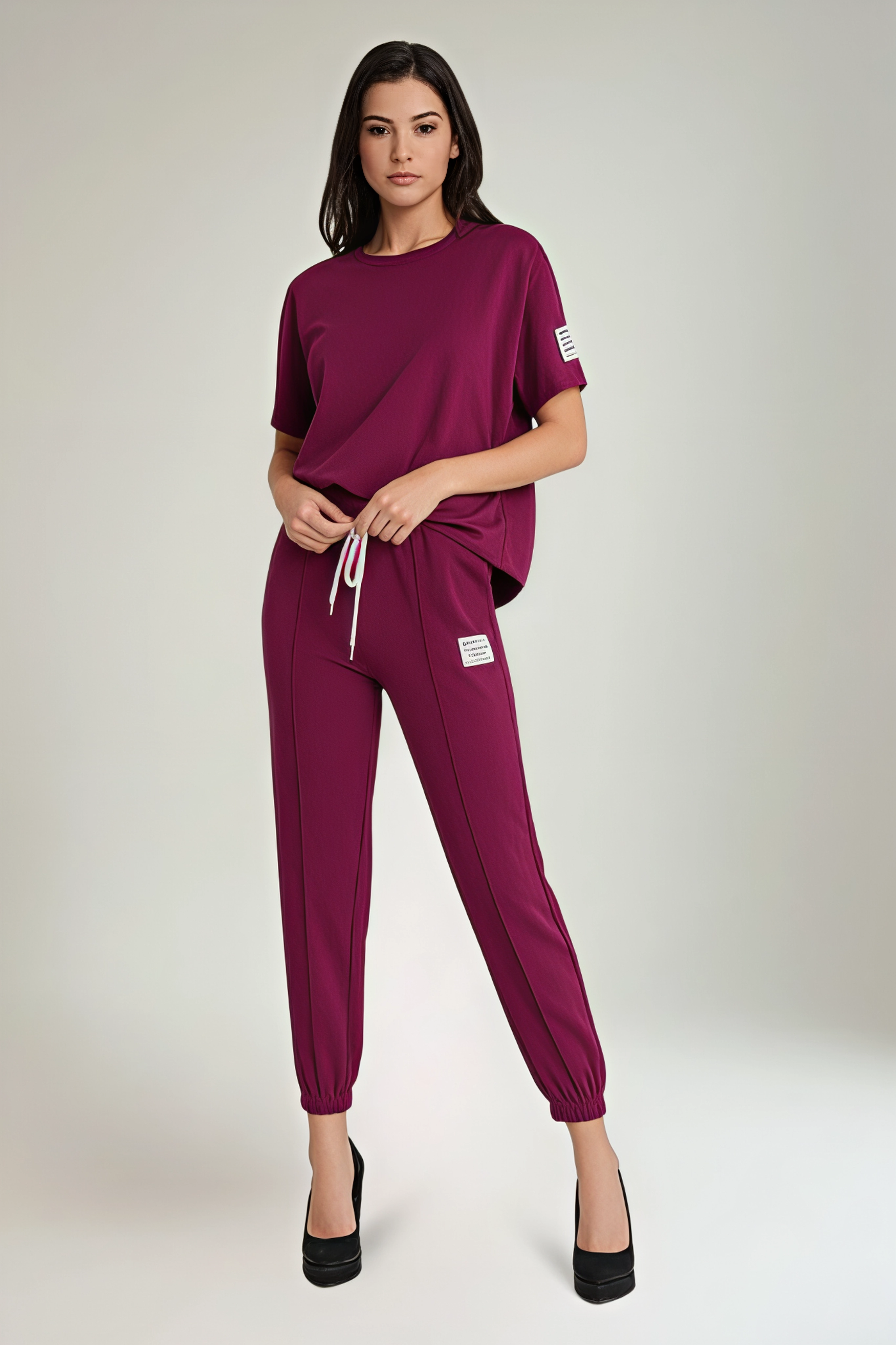 Round Neck, Elasticated Waist, Drawstring Detailed, Wide Leg Two Piece Set
