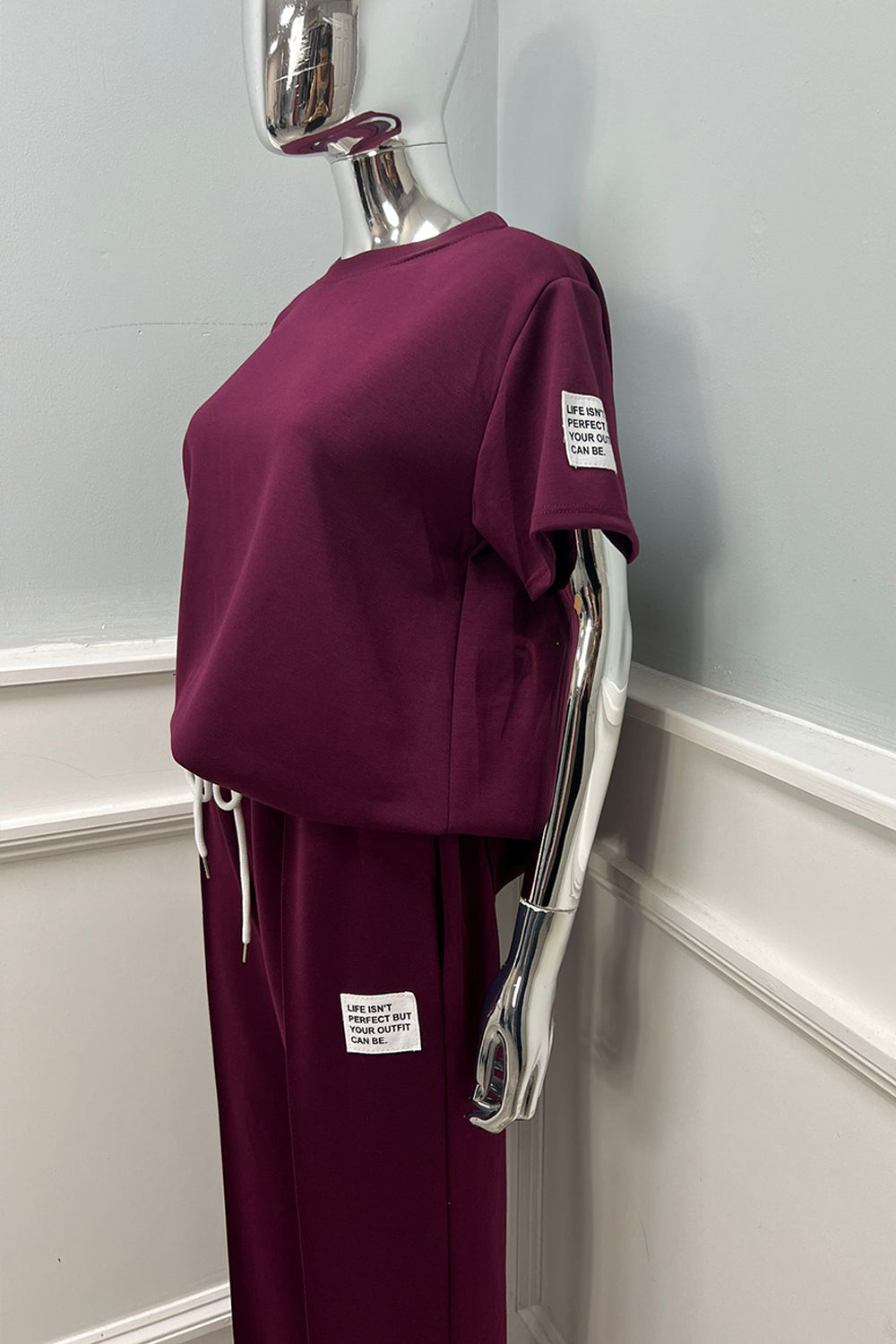 Round Neck, Elasticated Waist, Drawstring Detailed, Wide Leg Two Piece Set