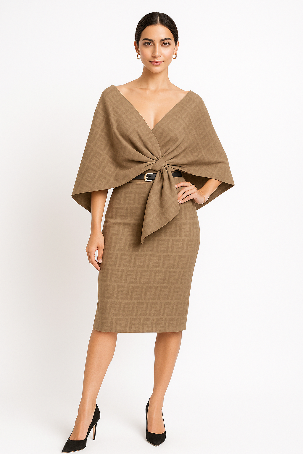 Medium-weight jacquard knit fabric, monogram pattern. With structured drape