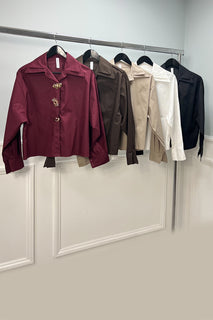 Double Collared, Button Through, Broach Detailed, 100% Cotton Shirt