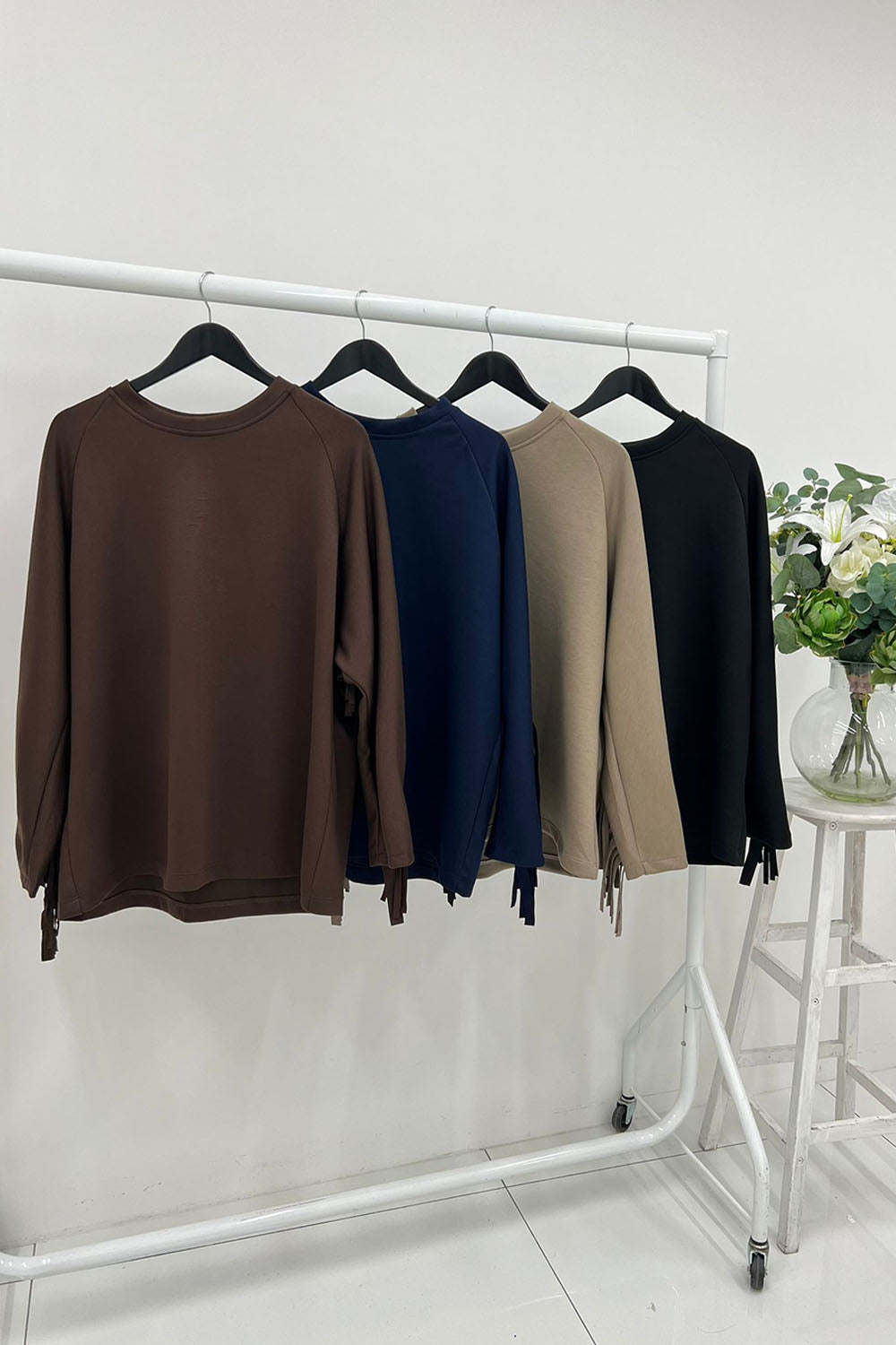 Long Sleeve Jumper with Fringe Detail at the back