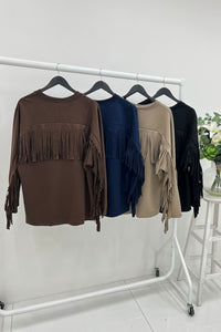 Long Sleeve Jumper with Fringe Detail at the back