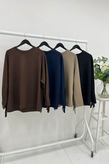 Long Sleeve Jumper with Fringe Detail at the back