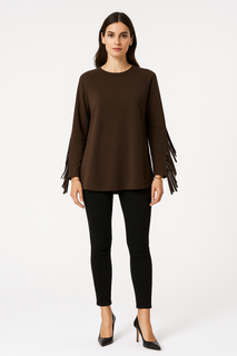 Round Neck, Tessel Detailed Back, Scuba Top