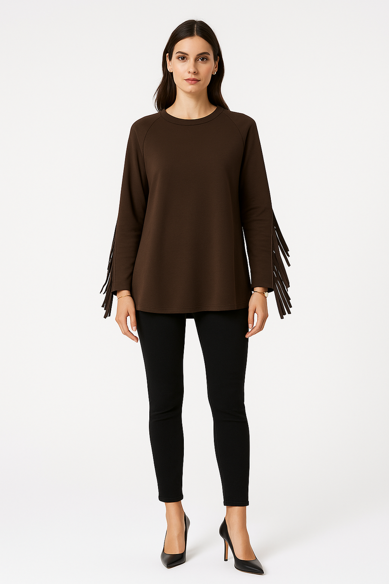 Round Neck, Tessel Detailed Back, Scuba Top