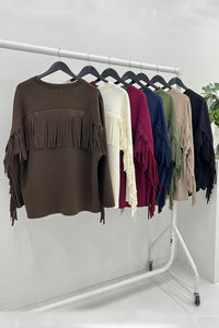 Round Neck, Tessel Detailed Back, Scuba Top