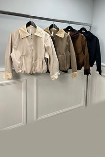 Corduroy Collar Bomber Jacket With Zip-up closure & Side welt pockets