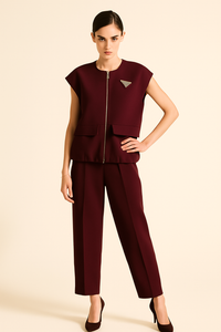 Zip & Stud Detailed Elasticated Waist, Two Piece Set