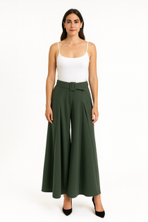 Wide-Leg High-Waisted Trousers with Belt