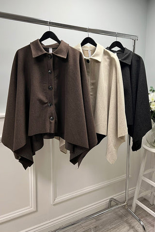 Collared, Button Through, Oversized Batwing Cape