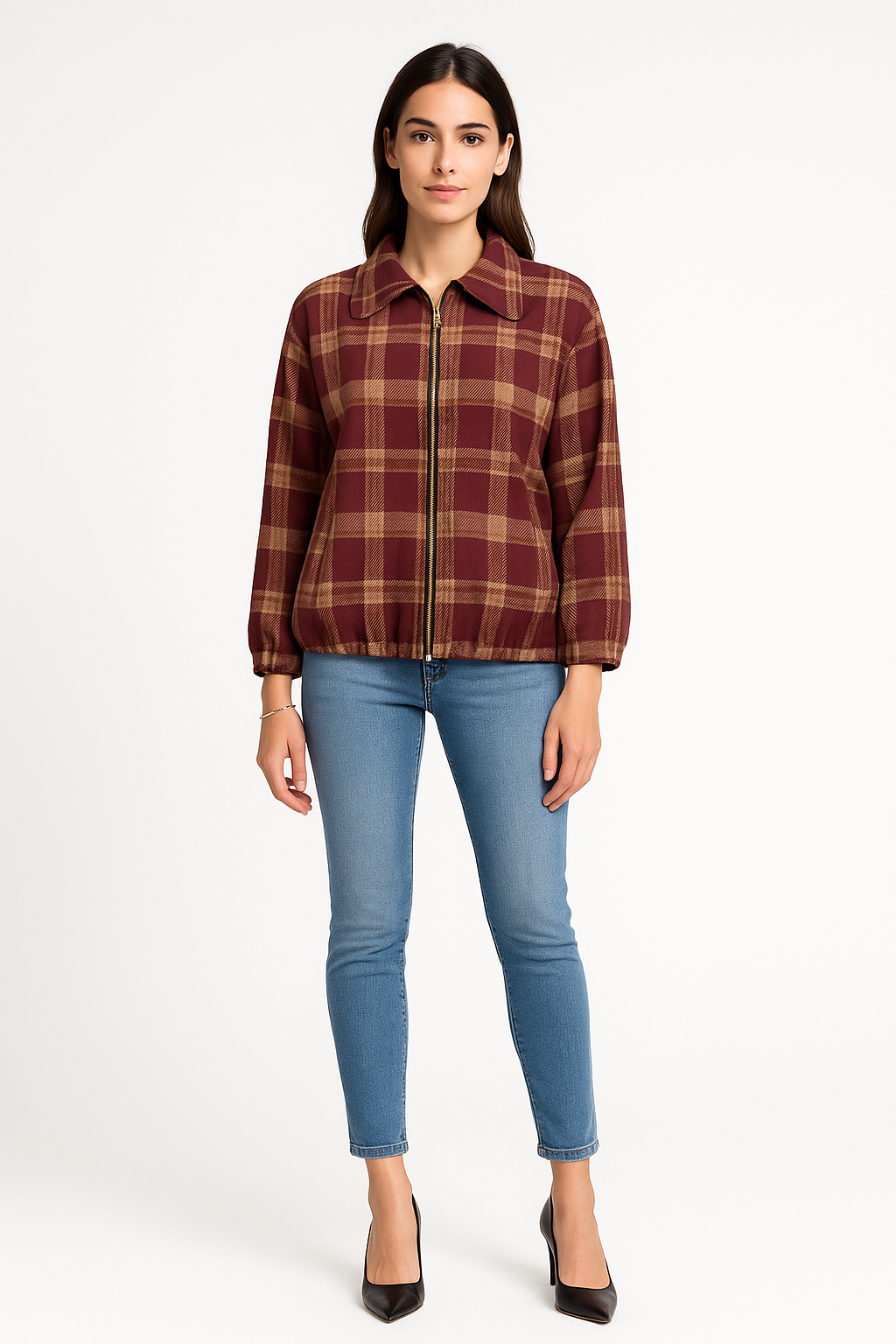 Collared, Zip Through, Elasticated Cuff & Hem, Two Pocket Suede Jacket