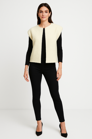 Knitted Front Open ,turtleneck ,Sleeveless Waistcoat