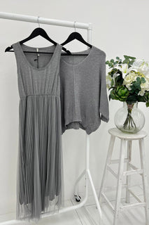 Pleated Tulle Midi with Sweater