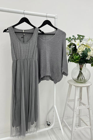 Pleated Tulle Midi with Sweater