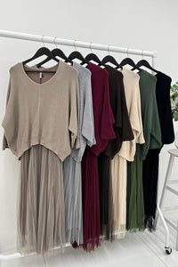 Pleated Tulle Midi with Sweater