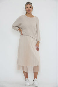 Round Neck, Batwing Top, Sleeveless Mesh Dress Two Piece Set