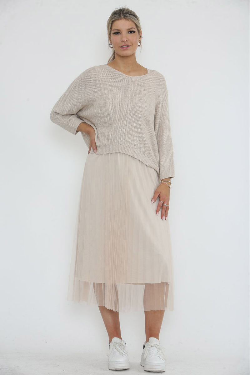 Round Neck, Batwing Top, Sleeveless Mesh Dress Two Piece Set