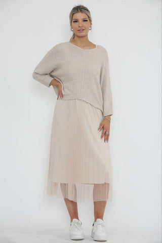 Round Neck, Batwing Top, Sleeveless Mesh Dress Two Piece Set