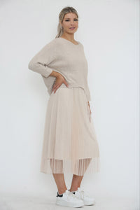 Round Neck, Batwing Top, Sleeveless Mesh Dress Two Piece Set