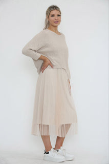 Round Neck, Batwing Top, Sleeveless Mesh Dress Two Piece Set