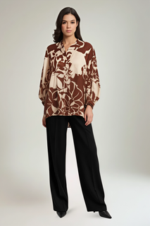 V-Neck, Button Detailed, 100% Cotton, Elasticated Cuff, Printed Top